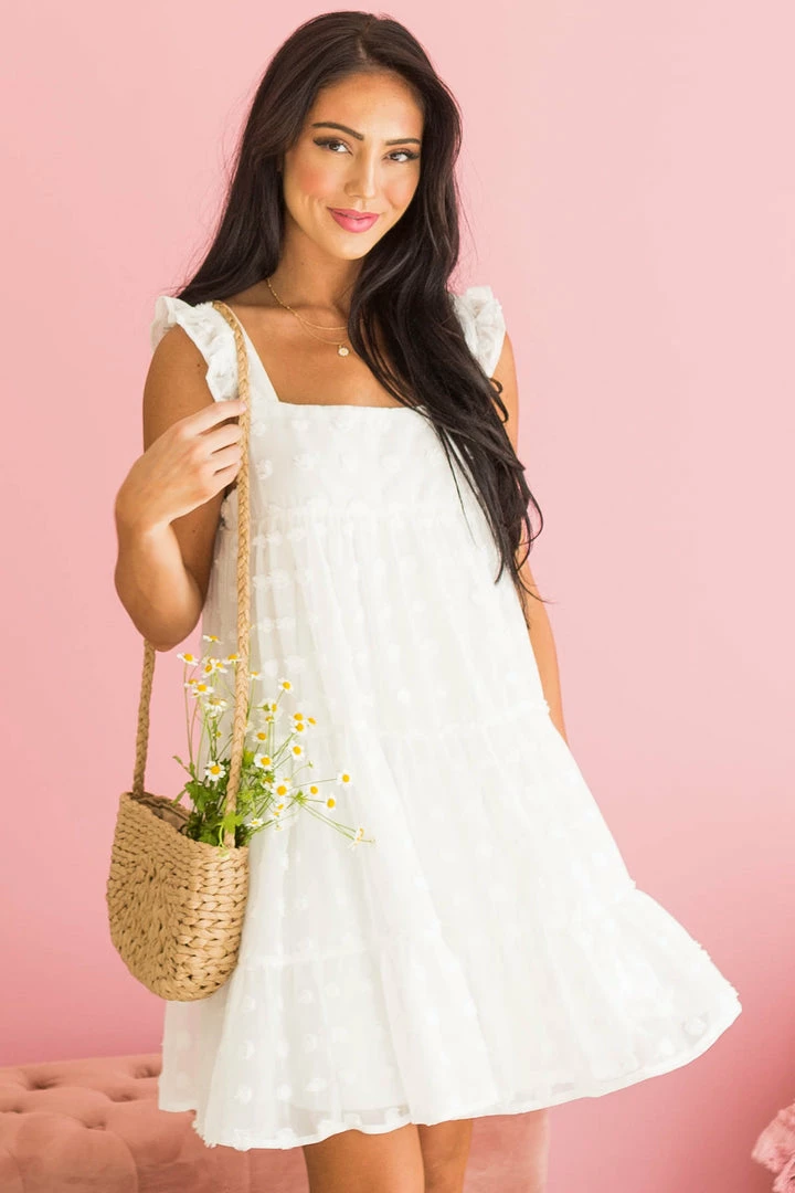 Vine & Love Ivory Swiss Dot Ruffle Strap Tiered Dress 3 Vine & Love Ivory Swiss Dot Ruffle Strap Tiered Dress