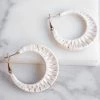 Fame Accessories Ivory Woven Raffia Saddleback Hoop Earrings