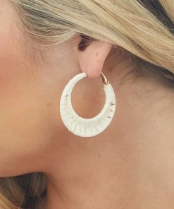 Fame Accessories Ivory Woven Raffia Saddleback Hoop Earrings