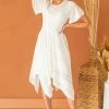 SugarFox Ivory Handkerchief Hem Lace Knit Midi Dress Dresses