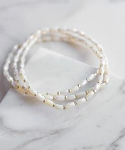 Fame Accessories Ivory And Gold Elastic 3 Piece Bracelet Set
