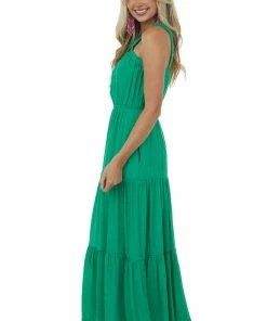 Allie Rose Jade Elastic Halter Neck Tiered Maxi Dress Dresses