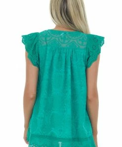 Davi & Dani Jade Embroidered Eyelet Sleeve Tassel Blouse Tops 16 Davi & Dani Jade Embroidered Eyelet Sleeve Tassel Blouse Tops