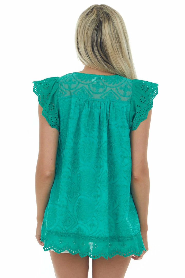 Davi & Dani Jade Embroidered Eyelet Sleeve Tassel Blouse Tops 9 Davi & Dani Jade Embroidered Eyelet Sleeve Tassel Blouse Tops