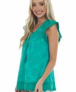 Davi & Dani Jade Embroidered Eyelet Sleeve Tassel Blouse Tops 15 Davi & Dani Jade Embroidered Eyelet Sleeve Tassel Blouse Tops