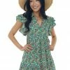 Umgee Dresses Jade Floral Collared Ruffle Sleeve Short Dress