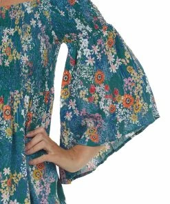 ANGIE Jade Floral Off Shoulder Flare Sleeve Top Tops