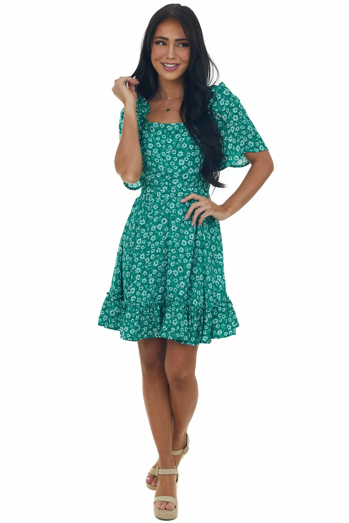 Petal Dew Jade Floral Open Back Bell Sleeve Short Dress 7 Petal Dew Jade Floral Open Back Bell Sleeve Short Dress