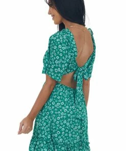 Petal Dew Jade Floral Open Back Bell Sleeve Short Dress 15 Petal Dew Jade Floral Open Back Bell Sleeve Short Dress