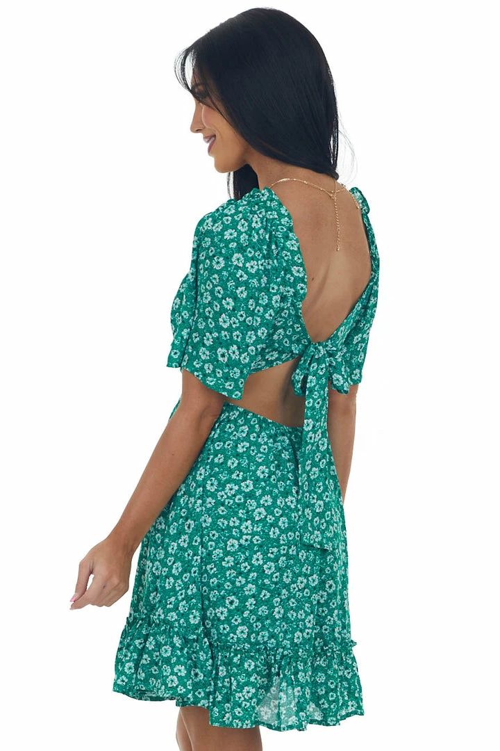 Petal Dew Jade Floral Open Back Bell Sleeve Short Dress 8 Petal Dew Jade Floral Open Back Bell Sleeve Short Dress