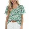 Hailey & Co Jade Floral Print V Neck Flutter Sleeve Blouse