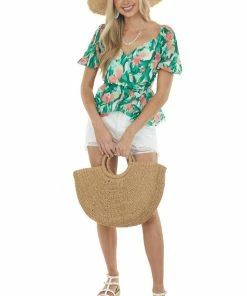 Flying Tomato Jade Floral Ruffle Surplice Peplum Top Tops 19 Flying Tomato Jade Floral Ruffle Surplice Peplum Top Tops
