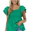 Umgee Jade Green Babydoll Smocked Ruffle Sleeve Top 2 Umgee Jade Green Babydoll Smocked Ruffle Sleeve Top