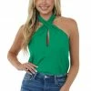 Glam Tops Jade Green Halter Neck Chest Cut Out Blouse