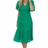 Umgee Jade Green Plunge Neck Tiered Midi Dress