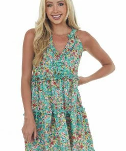 Hailey & Co Jade Multi Floral Ruffle Tiered Mini Dress Dresses