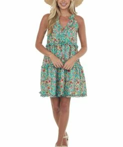 Hailey & Co Jade Multi Floral Ruffle Tiered Mini Dress Dresses