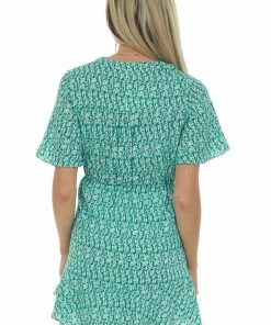 Very J Dresses Jade Printed Flutter Sleeve Button Dress