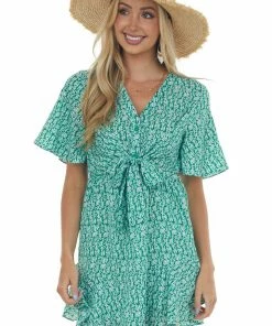 Very J Dresses Jade Printed Flutter Sleeve Button Dress