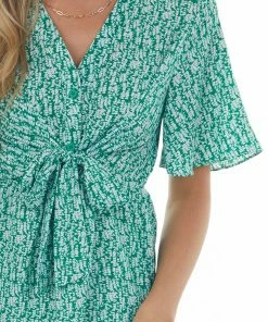 Very J Dresses Jade Printed Flutter Sleeve Button Dress