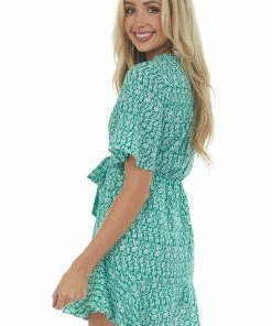 Very J Dresses Jade Printed Flutter Sleeve Button Dress