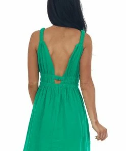 Lush Clothing Jade Sleeveless Plunging V Neck Woven Mini Dress Dresses
