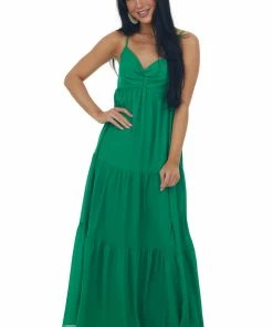 Flying Tomato Jade Sleeveless Tiered Woven Maxi Dress