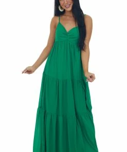 Flying Tomato Jade Sleeveless Tiered Woven Maxi Dress