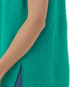 Cotton Bleu Jade Swiss Dot Short Sleeve V Neck Top