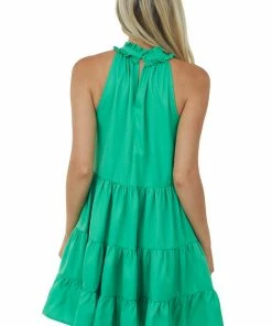 Glam Jade Tiered Halter Neck Dress With Pockets Dresses 12 Glam Jade Tiered Halter Neck Dress With Pockets Dresses