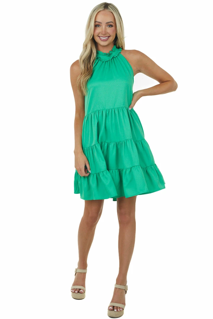 Glam Jade Tiered Halter Neck Dress With Pockets Dresses 5 Glam Jade Tiered Halter Neck Dress With Pockets Dresses