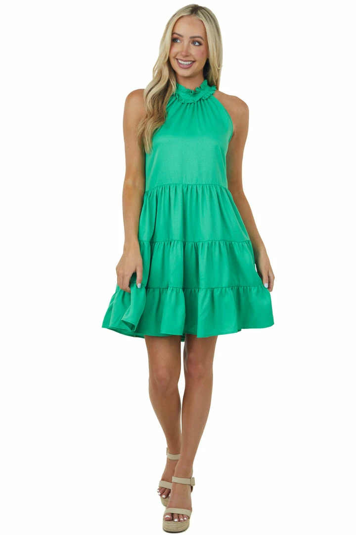 Glam Jade Tiered Halter Neck Dress With Pockets Dresses 4 Glam Jade Tiered Halter Neck Dress With Pockets Dresses
