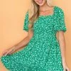 Petal Dew Jade Floral Open Back Bell Sleeve Short Dress