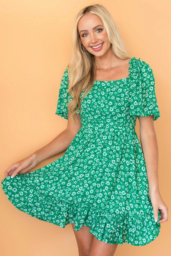 Petal Dew Jade Floral Open Back Bell Sleeve Short Dress 3 Petal Dew Jade Floral Open Back Bell Sleeve Short Dress
