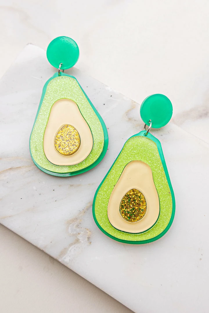 Ole Jade Glitter Acrylic Avocado Drop Earrings Accessories 3 Ole Jade Glitter Acrylic Avocado Drop Earrings Accessories