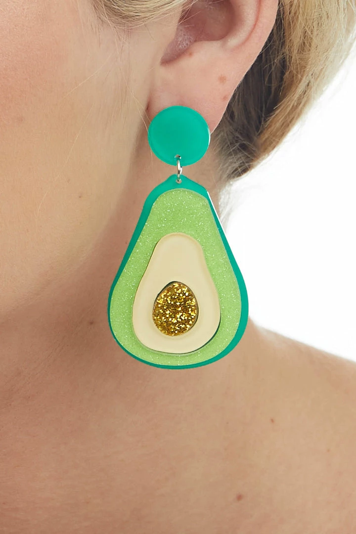 Ole Jade Glitter Acrylic Avocado Drop Earrings Accessories 4 Ole Jade Glitter Acrylic Avocado Drop Earrings Accessories