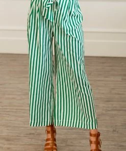 IWT Brands Bottoms Jade Striped Waist Tie Wide Leg Woven Pants