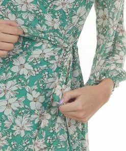 Lush Clothing Jungle Green Floral Wrap Style Mini Dress
