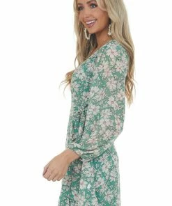 Lush Clothing Jungle Green Floral Wrap Style Mini Dress