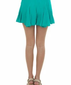 Glam Jungle Green Flowy Drawstring Waist Woven Shorts Bottoms