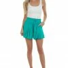 Glam Jungle Green Flowy Drawstring Waist Woven Shorts Bottoms 2 Glam Jungle Green Flowy Drawstring Waist Woven Shorts Bottoms