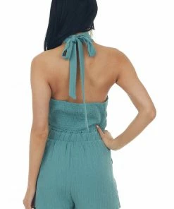 Listicle Juniper Criss Cross Halter Neck Woven Romper