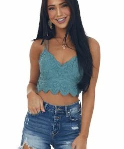 Listicle Juniper Crochet Lace Crossed Strap Bralette