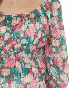 Umgee Juniper Floral Print Half Bubble Sleeve Blouse