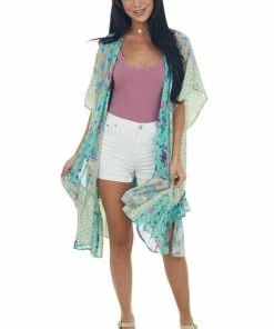 Umgee Juniper Multiprint Open Front Ruffle Kimono