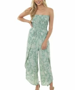 Fantastic Fawn Dresses Juniper Paisley Print Strapless Smocked Jumpsuit