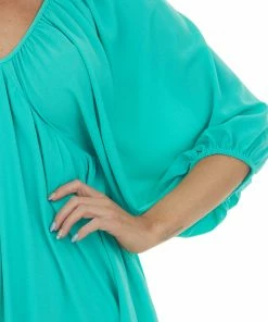 She + Sky Kelly Green Babydoll Balloon Sleeve Woven Dress Dresses