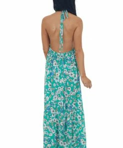 Timing Kelly Green Floral Halter Open Back Maxi Dress 12 Timing Kelly Green Floral Halter Open Back Maxi Dress
