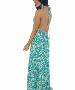 Timing Kelly Green Floral Halter Open Back Maxi Dress 11 Timing Kelly Green Floral Halter Open Back Maxi Dress