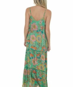Nostalgia Kelly Green Floral Sleeveless Tiered Maxi Dress 16 Nostalgia Kelly Green Floral Sleeveless Tiered Maxi Dress